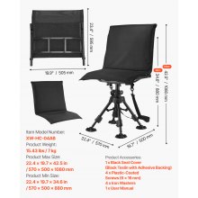 Hunting Chair 360° Swivel Silent Folding Blind Chair Adjustable Legs Seat Cover