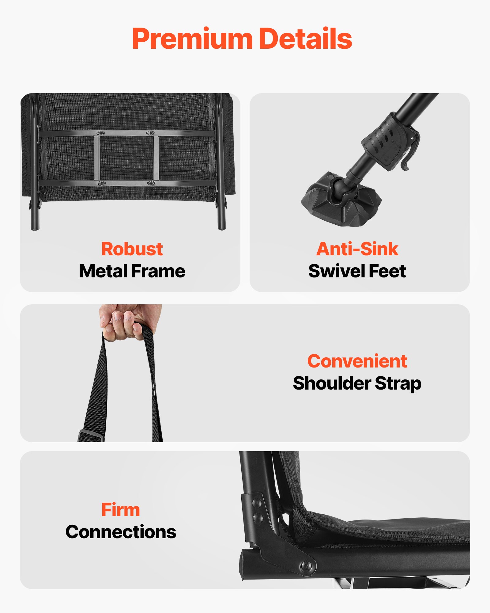 VEVOR Hunting Chair, 360° Silent Swivel, Foldable Portable Blind Chair, Heavy-Duty Steel Frame Ground Stool Seat, with Seat Cover, Anti-Sink Swivel Feet, Height Adjustable, 158 Kg Capacity for Fishing