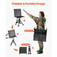 Hunting Chair 360° Swivel Silent Folding Blind Chair with Adjustable Legs
