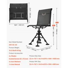 Hunting Chair 360° Swivel Silent Folding Blind Chair with Adjustable Legs