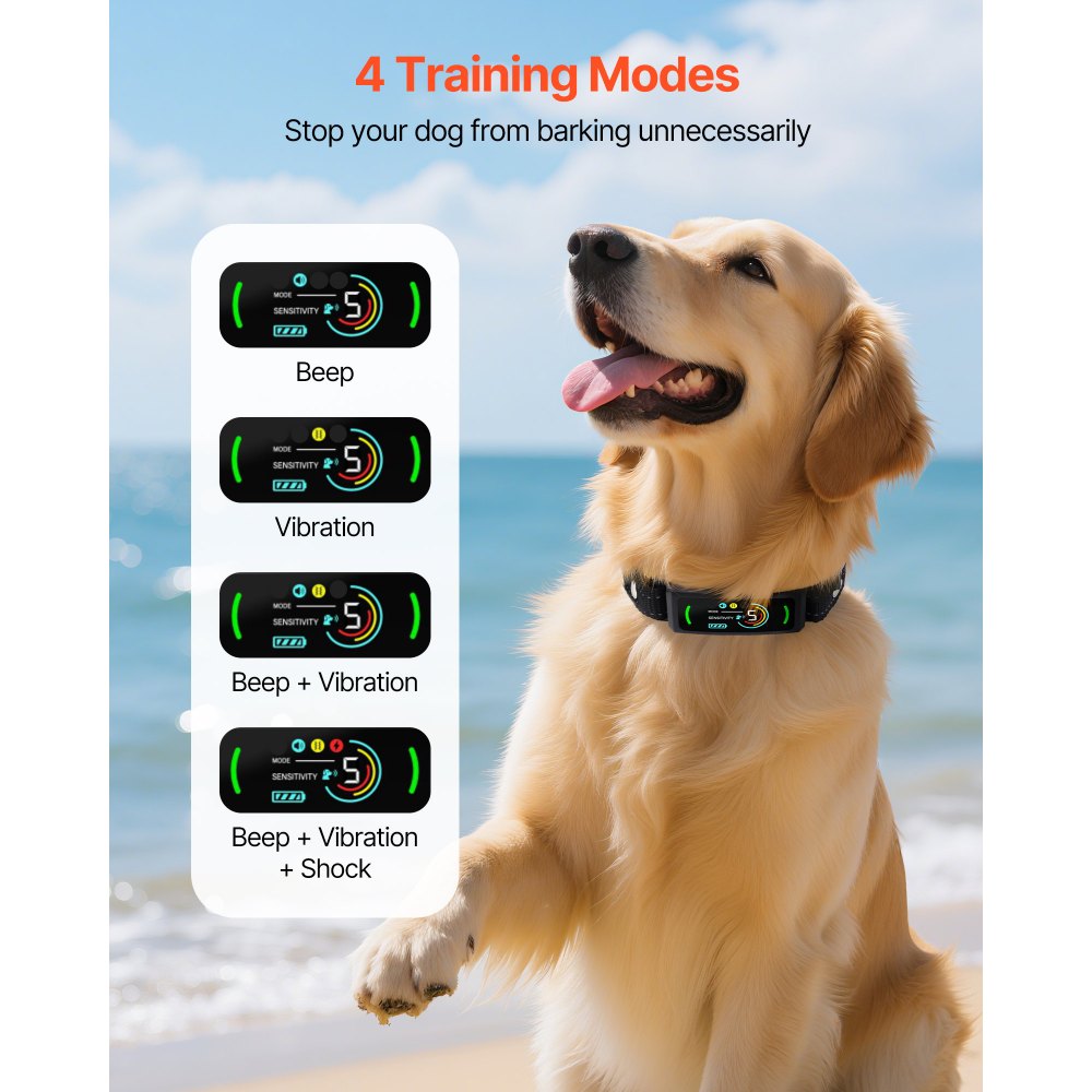 Collar antiladridos VEVOR para perros, inteligente, para perros grandes, medianos y pequeños, resistente al agua IP67, recargable, dispositivo antiladridos, con 6 niveles de sensibilidad ajustables y vibración (negro)
