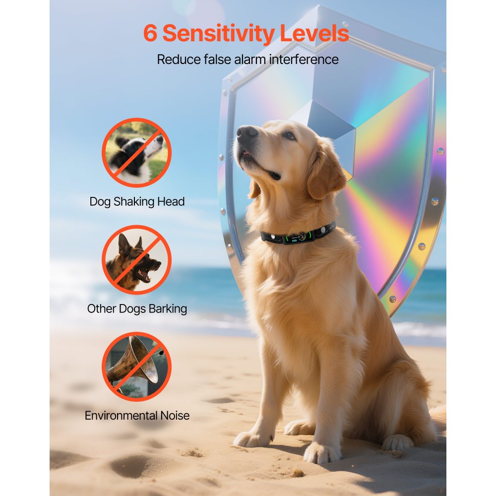 Collar antiladridos VEVOR para perros, inteligente, para perros grandes, medianos y pequeños, resistente al agua IP67, recargable, dispositivo antiladridos, con 6 niveles de sensibilidad ajustables y vibración (negro)