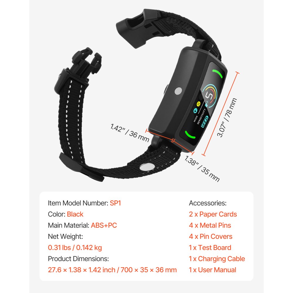 Collar antiladridos VEVOR para perros, inteligente, para perros grandes, medianos y pequeños, resistente al agua IP67, recargable, dispositivo antiladridos, con 6 niveles de sensibilidad ajustables y vibración (negro)