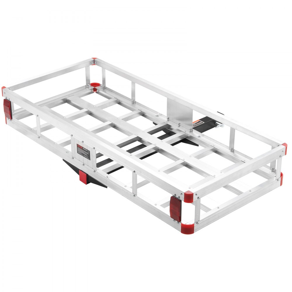 VEVOR hitch cargo carrier with aluminum frame and red corner accents, ideal for expanding vehicle storage.