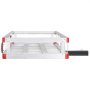 aluminum VEVOR hitch cargo carrier with red corner accents and attached hitch mount.
