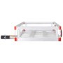 silver VEVOR hitch cargo carrier with red corner guards and safety pin, attached to a black hitch receiver.