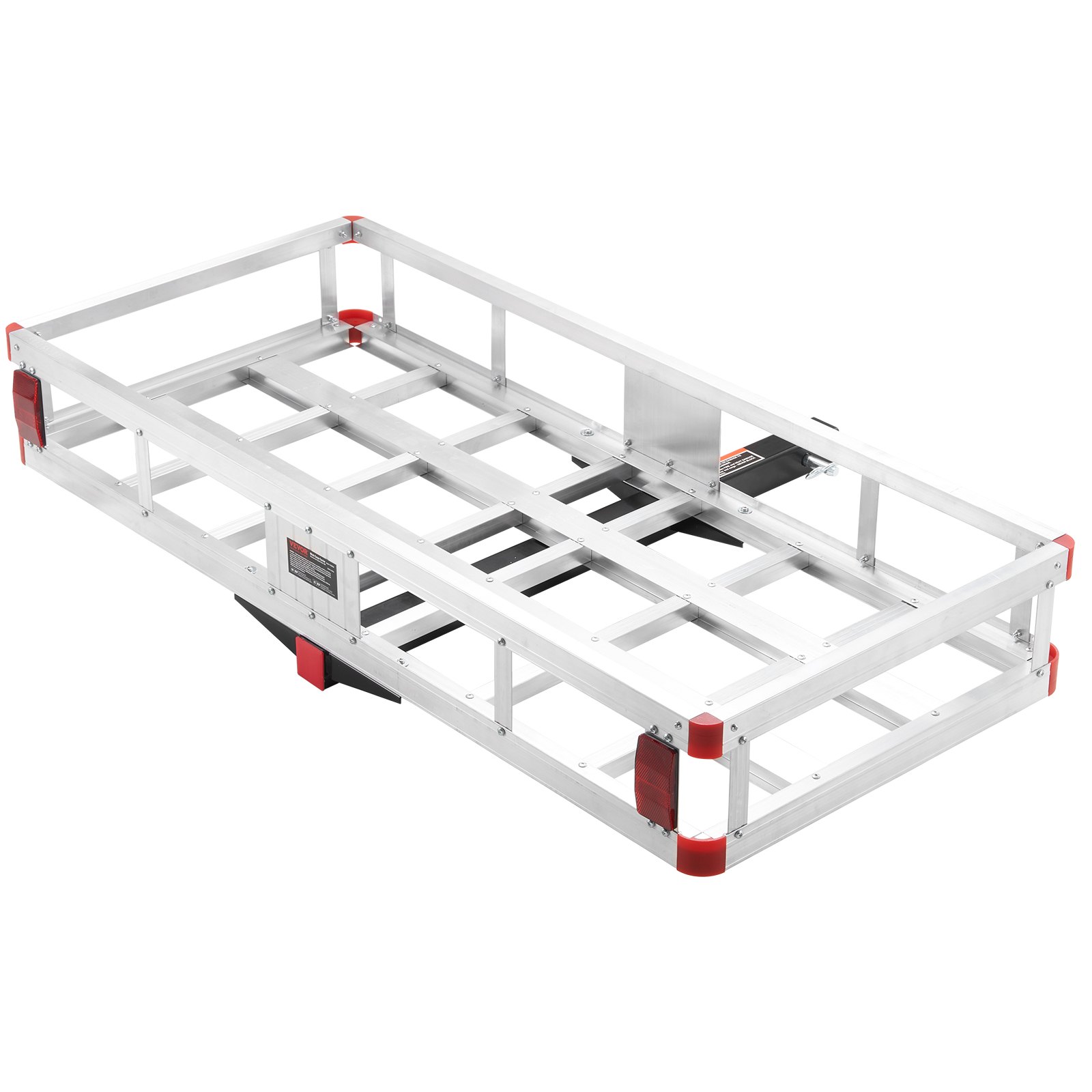 VEVOR hitch cargo carrier with aluminum frame and red corner accents, ideal for expanding vehicle storage.