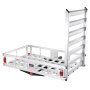 aluminum VEVOR hitch cargo carrier with reflective lights and tall loading ramp.