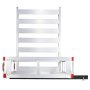 aluminum VEVOR hitch cargo carrier with red corner markers and vertical slatted back.