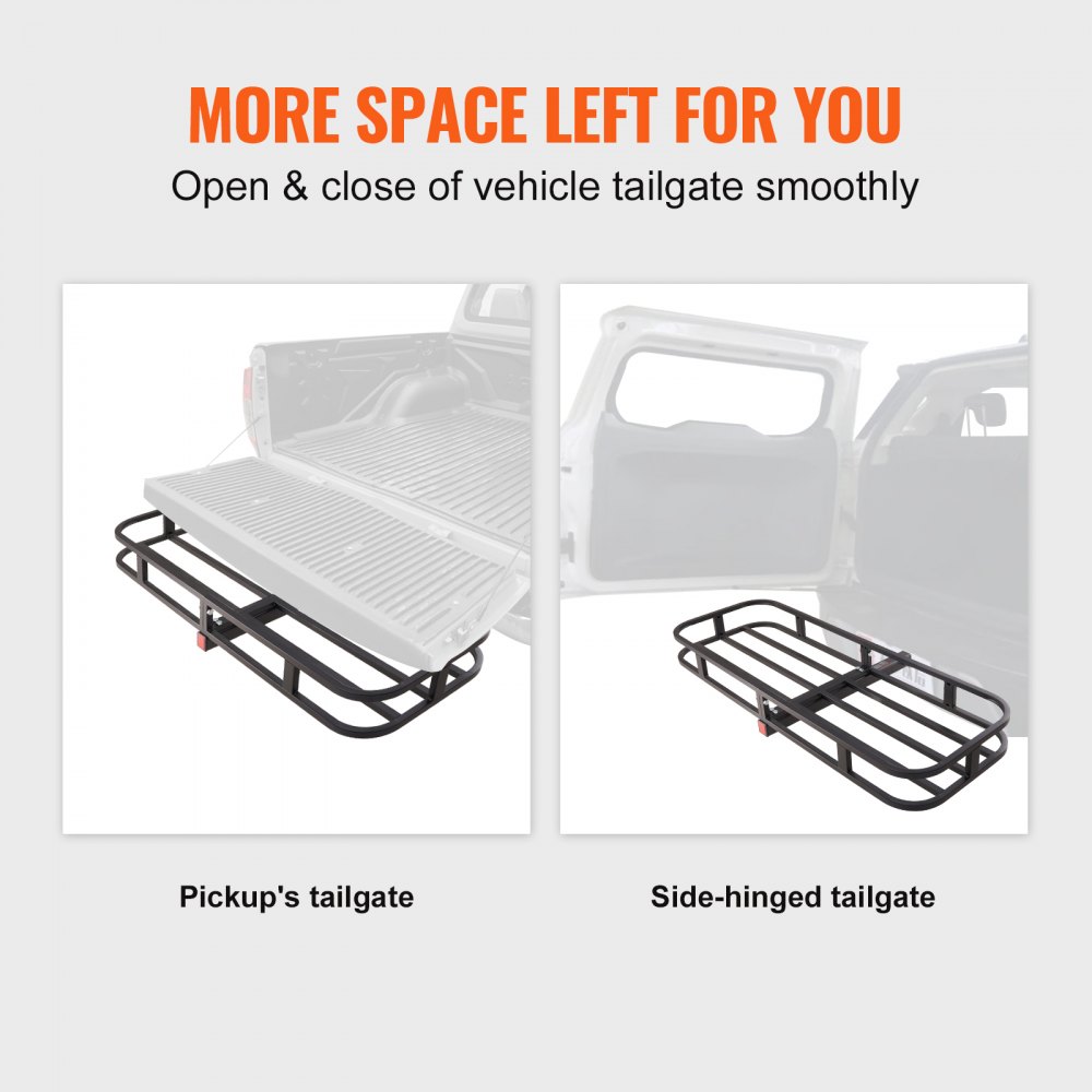 VEVOR Hitch Cargo Carrier, 53 x 19 x 5 in Trailer Hitch Mounted Steel Carrier Basket, 500lb Loading Luggage Carrier Rack with Stabilizer, Cargo Net, Straps, Fits 2" Hitch Receiver for SUV Truck Pickup