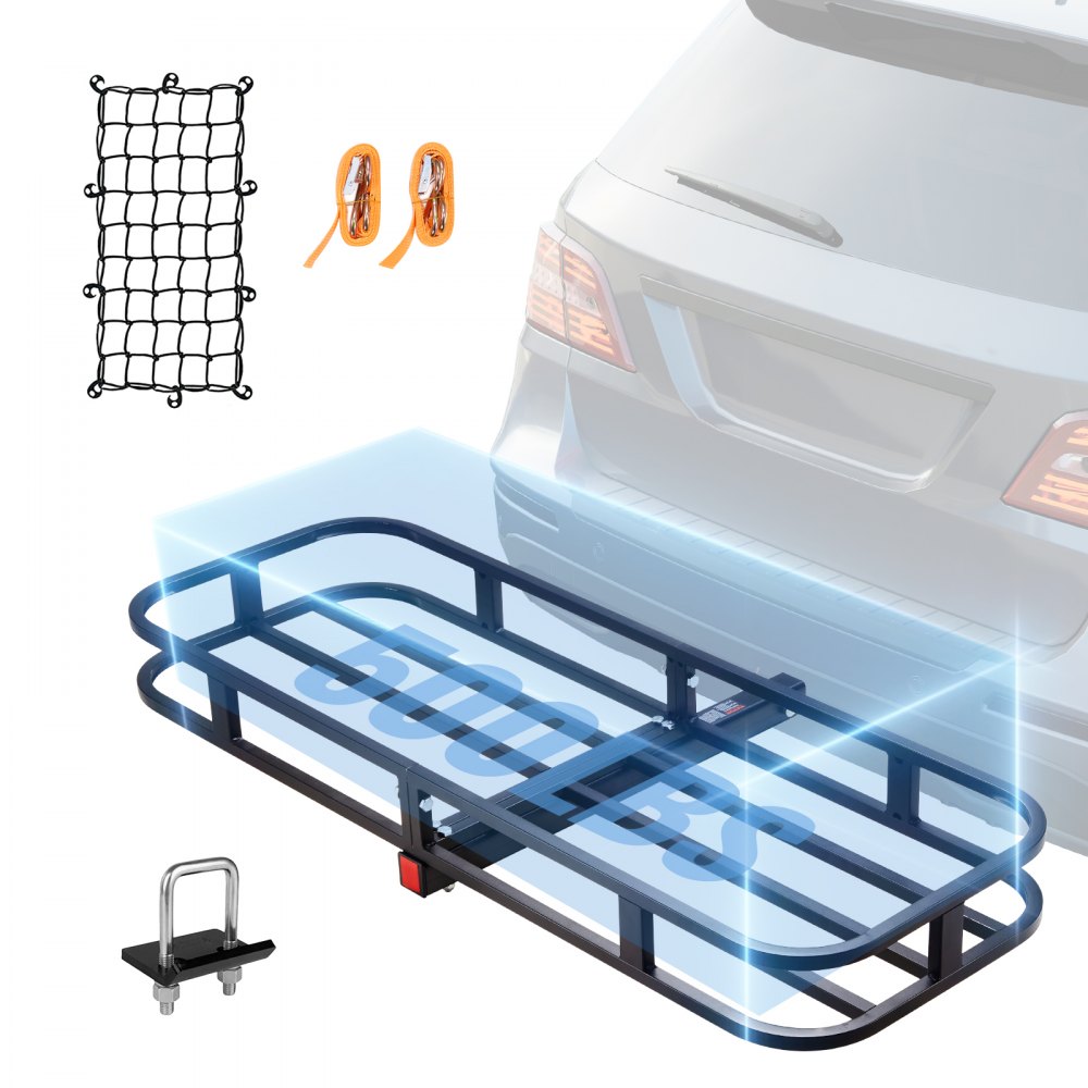 VEVOR 53 x 19 x 5 in Hitch Cargo Carrier 500lb Capacity Trailer Hitch Mount Cargo Basket Steel Luggage Carrier Rack Fits 2 Hitch Receiver for Suv
