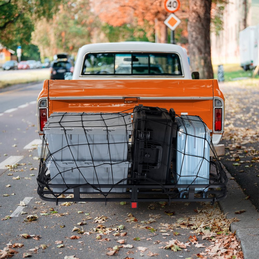 VEVOR Hitch Cargo Carrier, 53 x 19 x 5 in Trailer Hitch Mounted Steel Carrier Basket, 500lb Loading Luggage Carrier Rack with Stabilizer, Cargo Net, Straps, Fits 2" Hitch Receiver for SUV Truck Pickup