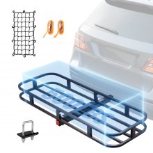 VEVOR 53 x 19 x 5 in Hitch Cargo Carrier, 500lb Capacity Trailer Hitch Mount Cargo Basket, Steel Luggage Carrier Rack Fits 2" Hitch Receiver for SUV Truck Pickup with Cargo Net, Stabilizer, Straps