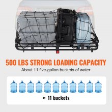 VEVOR Porte-bagages d'attelage de 53 x 19 x 5 po, capacité de 500 lb, panier de chargement pour attelage de remorque, porte-bagages en acier pour récepteur d'attelage de 2 po pour camion SUV avec filet de chargement, stabilisateur, sangles