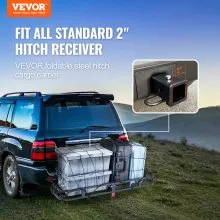 VEVOR Hitch Cargo Carrier, 53 x 19 x 5 in Trailer Hitch Mounted Steel Carrier Basket, 500lb Loading Luggage Carrier Rack with Stabilizer, Cargo Net, Straps, Fits 2" Hitch Receiver for SUV Truck Pickup