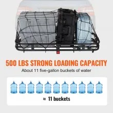 VEVOR Hitch Cargo Carrier, 53 x 19 x 5 in Trailer Hitch Mounted Steel Carrier Basket, 500lb Loading Luggage Carrier Rack with Stabilizer, Cargo Net, Straps, Fits 2" Hitch Receiver for SUV Truck Pickup