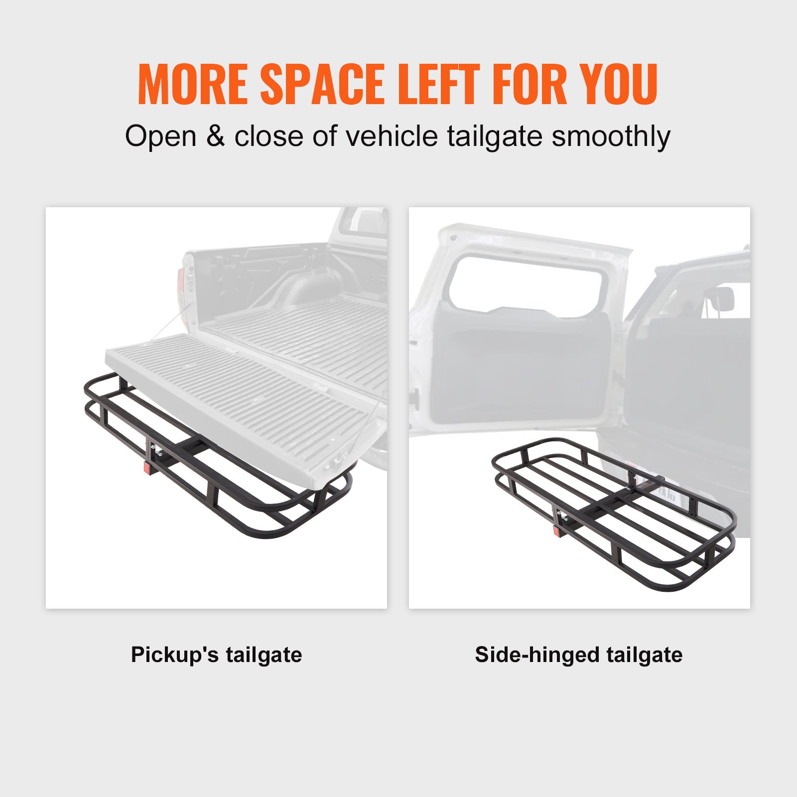 VEVOR Hitch Cargo Carrier, 53 x 19 x 5 in Trailer Hitch Mounted Steel Carrier Basket, 500lb Loading Luggage Carrier Rack with Stabilizer, Cargo Net, Straps, Fits 2" Hitch Receiver for SUV Truck Pickup