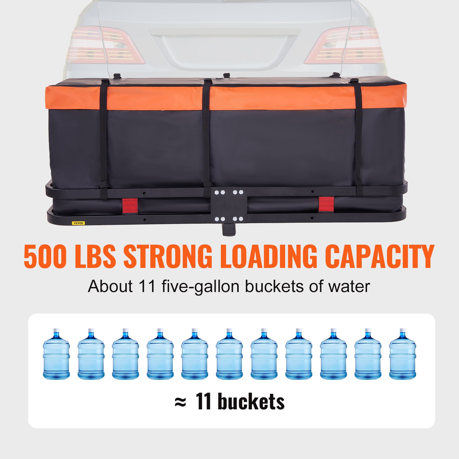 VEVOR Hitch Cargo Carrier, 60 x 24 x 6 in Folding Trailer Hitch Mounted Steel Cargo Basket, 500lb Luggage Carrier Rack with Waterproof Cargo Bag & Cargo Net, Fit 2" Hitch Receiver for SUV Truck Pickup