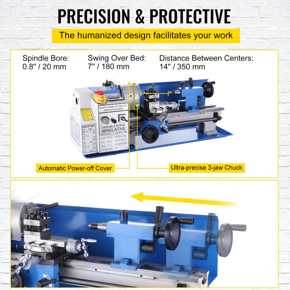 Cj18a 7x14 Mini Lathe Blue Accessory Package Dc Motor Bench Top Variable Speed