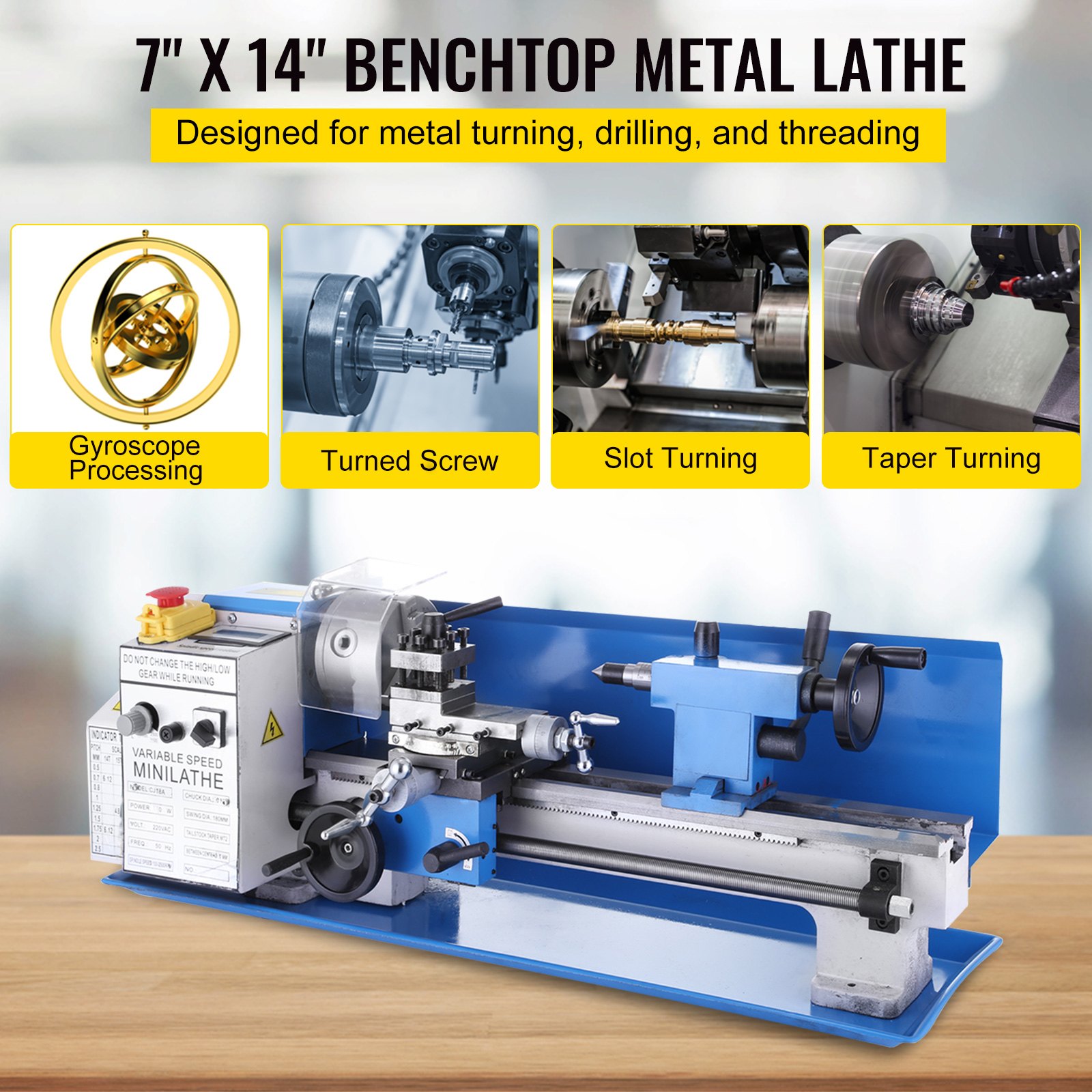 Cj18a 7x14 Mini Lathe Blue Accessory Package Dc Motor Bench Top Variable Speed