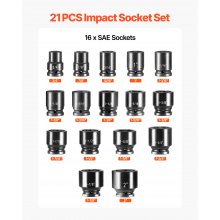 Impact Socket Set Impact Sockets 3/4 Inches 21 Piece 3/4 Inches to 2 Inches SAE