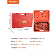 Impact Socket Set Impact Sockets 3/4 Inches 21 Piece 3/4 Inches to 2 Inches SAE