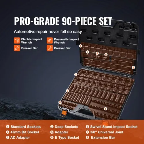 Löökpadrunite komplekt 3/8", 90 tk (6-19 mm), Cr-Mo — pilt 3