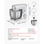 VEVOR Stand Mixer, 4.2 L+5.7 L Electric Kitchen Mixer, 1500W Dough-Mixer, 10 Speeds Tilt-head Food-Mixer with Stainless Steel Bowls, Dough Hook, Whisk, Beater, for Baking, Mixing, Whipping & Kneading