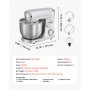VEVOR Stand Mixer, 5.7 L Electric Kitchen Mixer, 1500W Dough-Mixer, 10 Speeds Tilt-head Food-Mixer with Stainless Steel Bowl, Dough Hook, Whisk, Beater, for Baking, Mixing, Whipping & Kneading, Silver