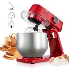 VEVOR Stand Mixer, 7.8 QT Electric Kitchen Mixer, 800W Dough-Mixer, 10 Speeds Tilt-head Food-Mixer with Stainless Steel Bowl, Dough Hook, Whisk, Beater, for Baking, Mixing, Whipping & Kneading, Red