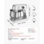 VEVOR Stand Mixer, 7.4 L Electric Kitchen Mixer, 1800W Dough-Mixer, 10 Speeds Tilt-head Food-Mixer with Stainless Steel Bowl, Dough Hook, Whisk, Beater, for Baking, Mixing, Whipping & Kneading, Silver