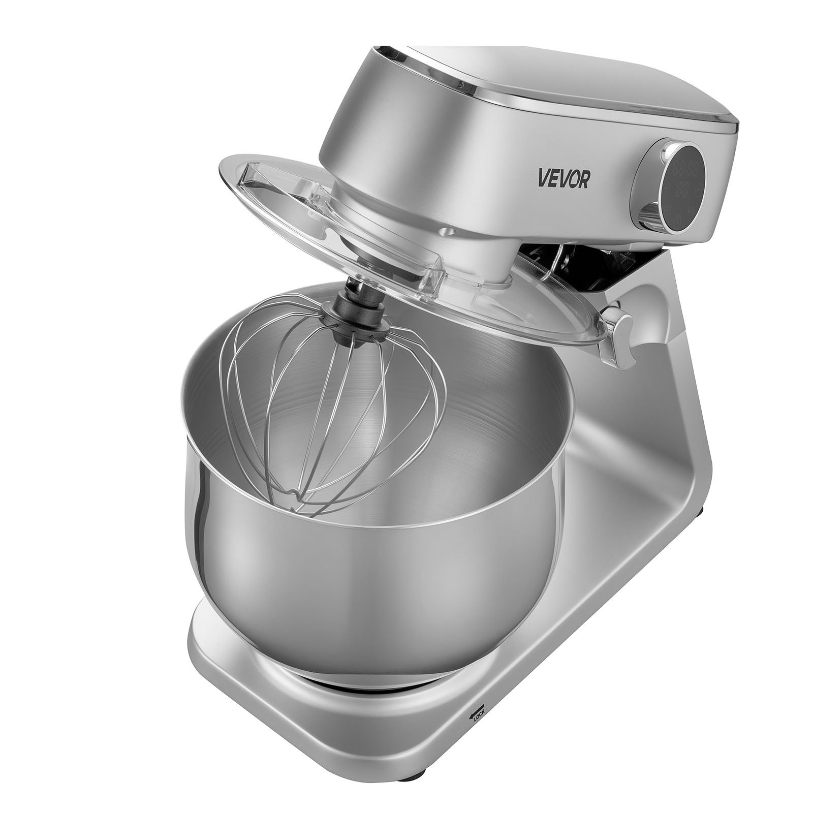 VEVOR Stand Mixer, 7.4 L Electric Kitchen Mixer, 1800W Dough-Mixer, 10 Speeds Tilt-head Food-Mixer with Stainless Steel Bowl, Dough Hook, Whisk, Beater, for Baking, Mixing, Whipping & Kneading, Silver