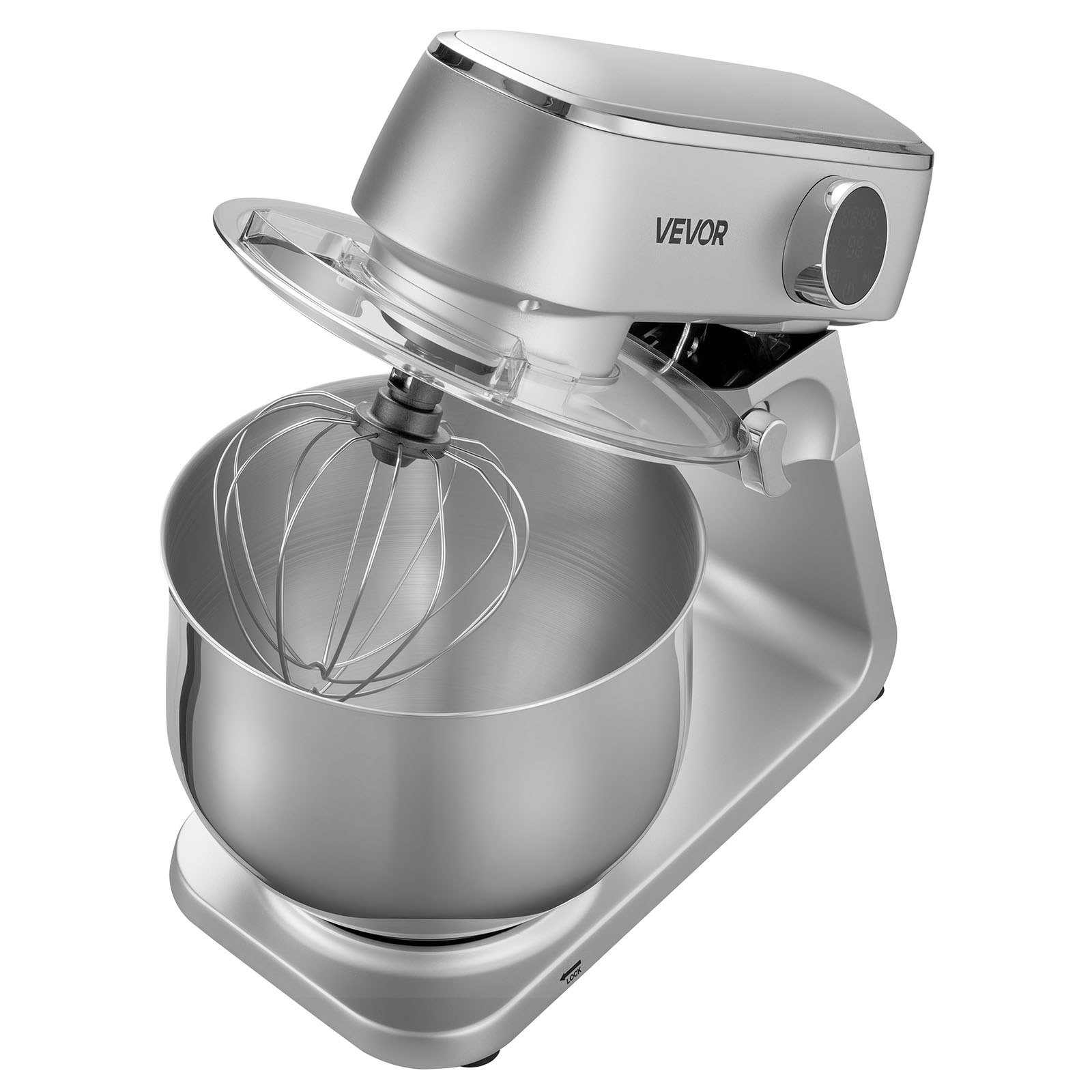 VEVOR Stand Mixer, 7.4 L Electric Kitchen Mixer, 1800W Dough-Mixer, 10 Speeds Tilt-head Food-Mixer with Stainless Steel Bowl, Dough Hook, Whisk, Beater, for Baking, Mixing, Whipping & Kneading, Silver