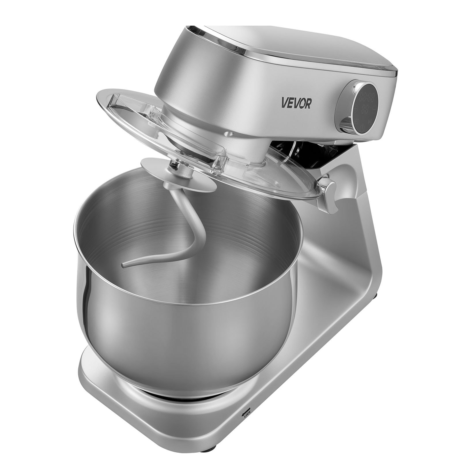 VEVOR Stand Mixer, 7.4 L Electric Kitchen Mixer, 1800W Dough-Mixer, 10 Speeds Tilt-head Food-Mixer with Stainless Steel Bowl, Dough Hook, Whisk, Beater, for Baking, Mixing, Whipping & Kneading, Silver