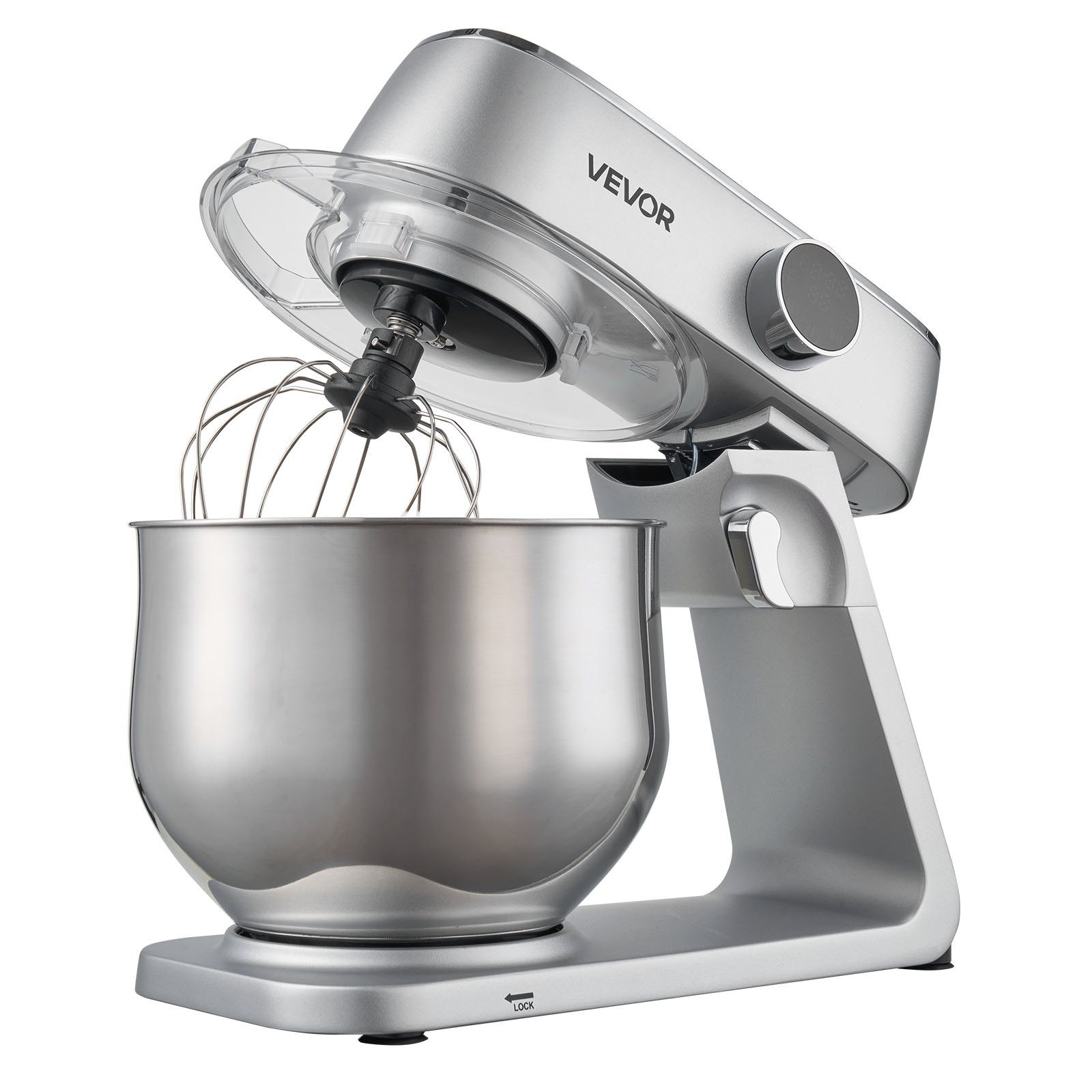 VEVOR Stand Mixer, 7.4 L Electric Kitchen Mixer, 1800W Dough-Mixer, 10 Speeds Tilt-head Food-Mixer with Stainless Steel Bowl, Dough Hook, Whisk, Beater, for Baking, Mixing, Whipping & Kneading, Silver