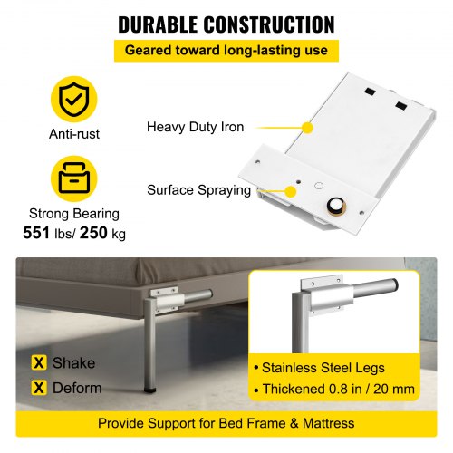 VEVOR Queen Murphy Bed Kit - Horizontal Wall Bed Hardware With Gas Struts For Space Saving
