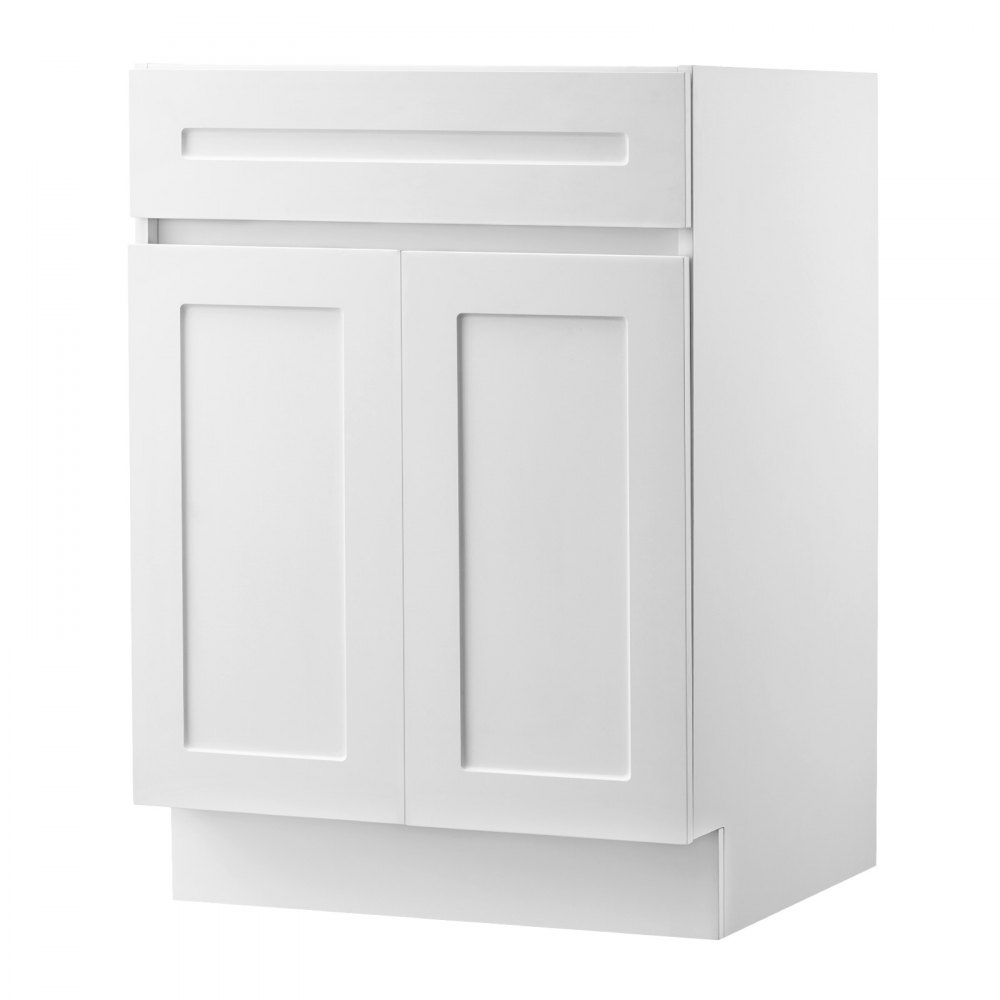 VEVOR White Shaker Base Cabinet with Drawer, 24-Inch Unassembled Drawer Base Cabinet, 24" W x 24" D x 34.5" H Ready to Assemble Cabinet with Soft-Close Doors and Adjustable Shelf, for Home Office