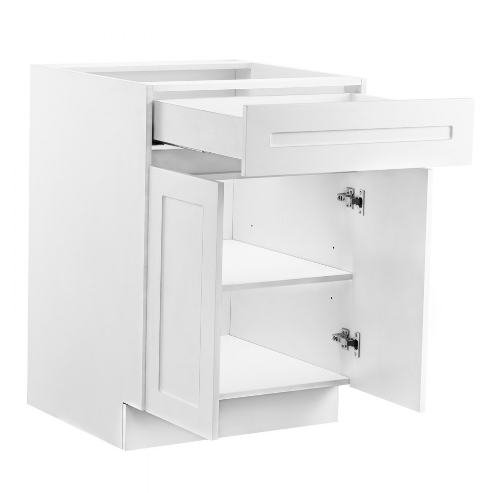 VEVOR White Shaker Base Cabinet with Drawer, 24-Inch Unassembled Drawer Base Cabinet, 24" W x 24" D x 34.5" H Ready to Assemble Cabinet with Soft-Close Doors and Adjustable Shelf, for Home Office