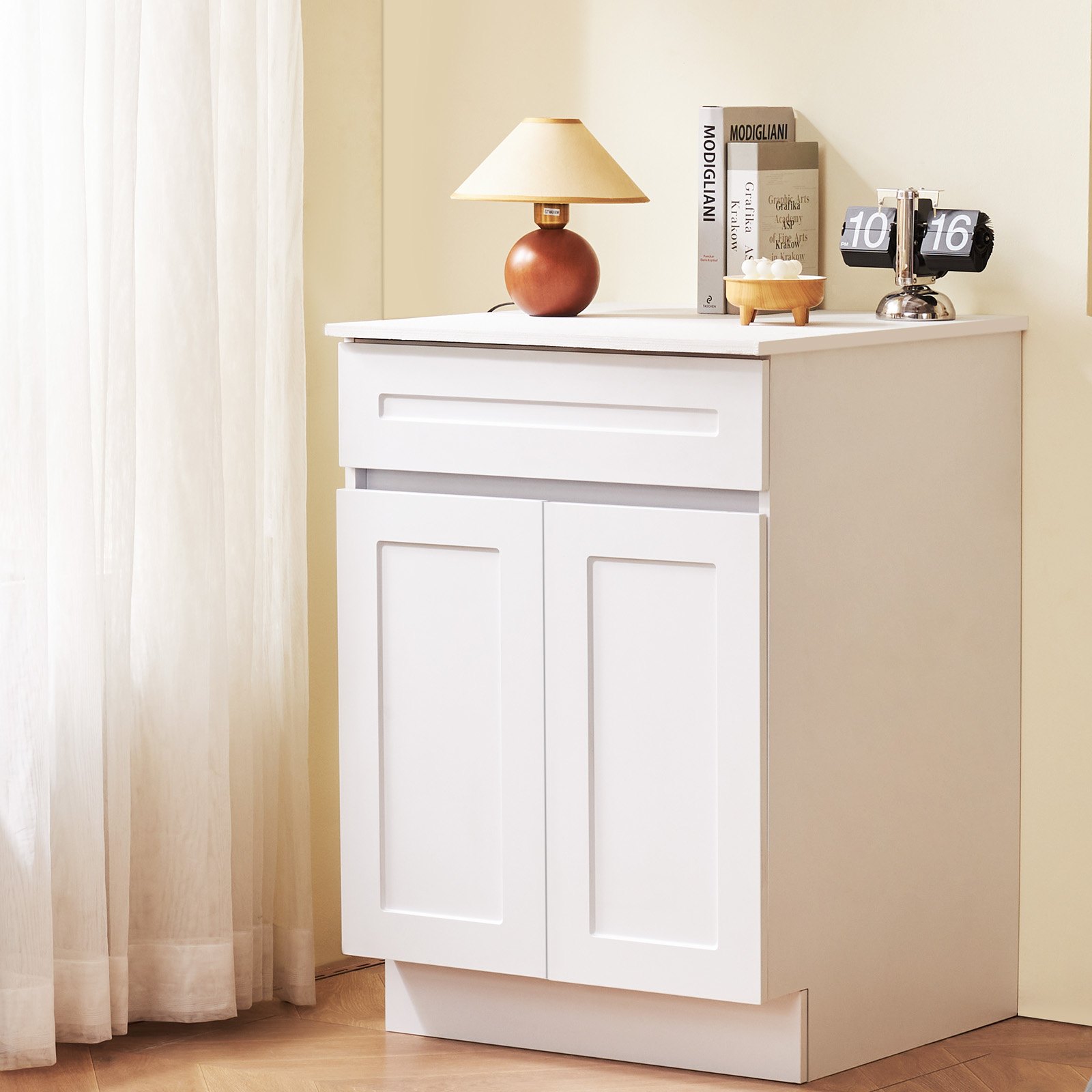 VEVOR White Shaker Base Cabinet with Drawer, 24-Inch Unassembled Drawer Base Cabinet, 24" W x 24" D x 34.5" H Ready to Assemble Cabinet with Soft-Close Doors and Adjustable Shelf, for Home Office