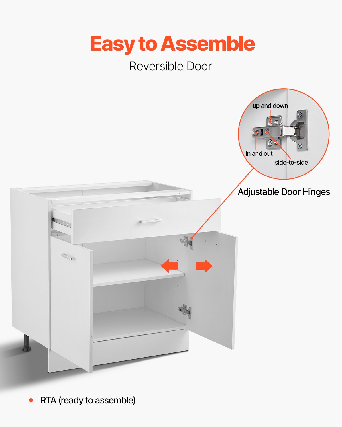 VEVOR White Shaker Base Cabinet with Drawer, 31-Inch Unassembled Drawer Base Cabinet, 31" W x 19" D x 32" H Ready to Assemble Cabinet with Soft-Close Doors and Adjustable Shelf, for Home Office