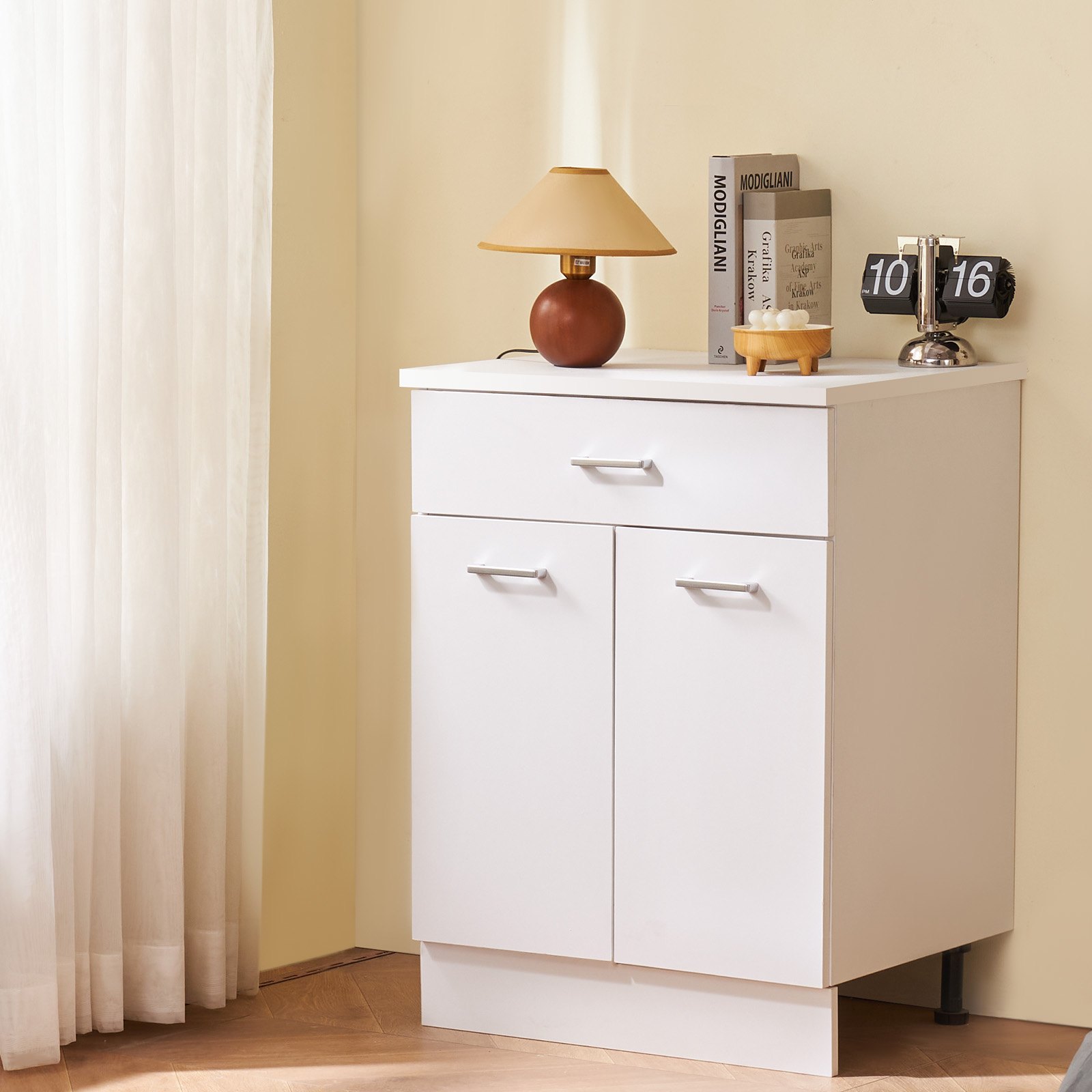 VEVOR White Shaker Base Cabinet with Drawer, 24-Inch Unassembled Drawer Base Cabinet, 24" W x 19" D x 32" H Ready to Assemble Cabinet with Soft-Close Doors and Adjustable Shelf, for Home Office