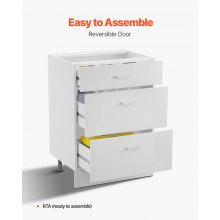 VEVOR Shaker Base Cabinet 60 W x 48 D x 82 H (cm) Ready to Assemble with 3 Drawers