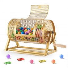 VEVOR Raffle Ticket Spinner, 295 x 167 mm Holds 2500 Tickets or 100 Ping Pong Balls, Raffle Drum Lottery Spinning Cage with Reinforced Handle, Stable Triangular Stand, for Events and Gatherings, Gold