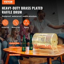 VEVOR Raffle Drum, Holds 5000 Tickets or 200 Ping Pong Balls, Metal Lottery Spinning Drawing with Wooden Turning Handle,16.1 x Ø12 inch Brass Plated Raffle Ticket Spinning Cage, for Bingo Ballot Part