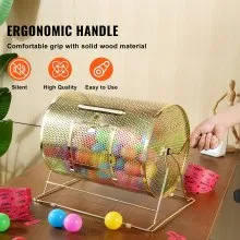 VEVOR Raffle Drum, Holds 5000 Tickets or 200 Ping Pong Balls, Metal Lottery Spinning Drawing with Wooden Turning Handle,16.1 x Ø12 inch Brass Plated Raffle Ticket Spinning Cage, for Bingo Ballot Part