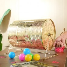 VEVOR Raffle Drum, Holds 5000 Tickets or 200 Ping Pong Balls, Metal Lottery Spinning Drawing with Wooden Turning Handle,16.1 x Ø12 inch Brass Plated Raffle Ticket Spinning Cage, for Bingo Ballot Part