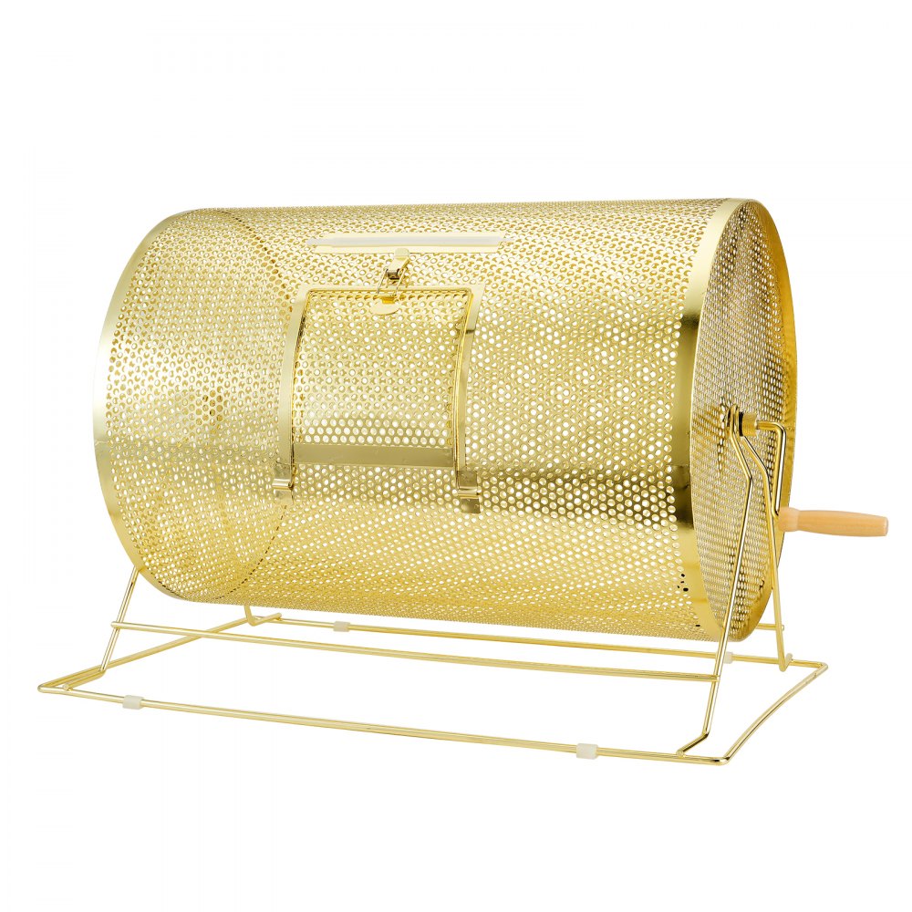 VEVOR Raffle Drum, 14.8 x Ø21.26 inch Brass Plated Raffle Ticket Spinning Cage, Holds 10000 Tickets or 300 Ping Pong Balls, Metal Lottery Spinning Drawing with Wooden Turning Handle, for Bingo Ballot