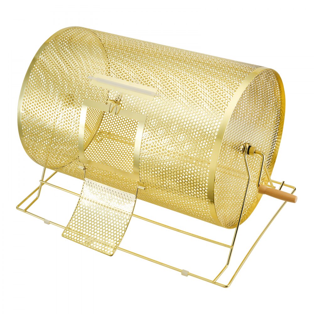 VEVOR Raffle Drum, 14.8 x Ø21.26 inch Brass Plated Raffle Ticket Spinning Cage, Holds 10000 Tickets or 300 Ping Pong Balls, Metal Lottery Spinning Drawing with Wooden Turning Handle, for Bingo Ballot
