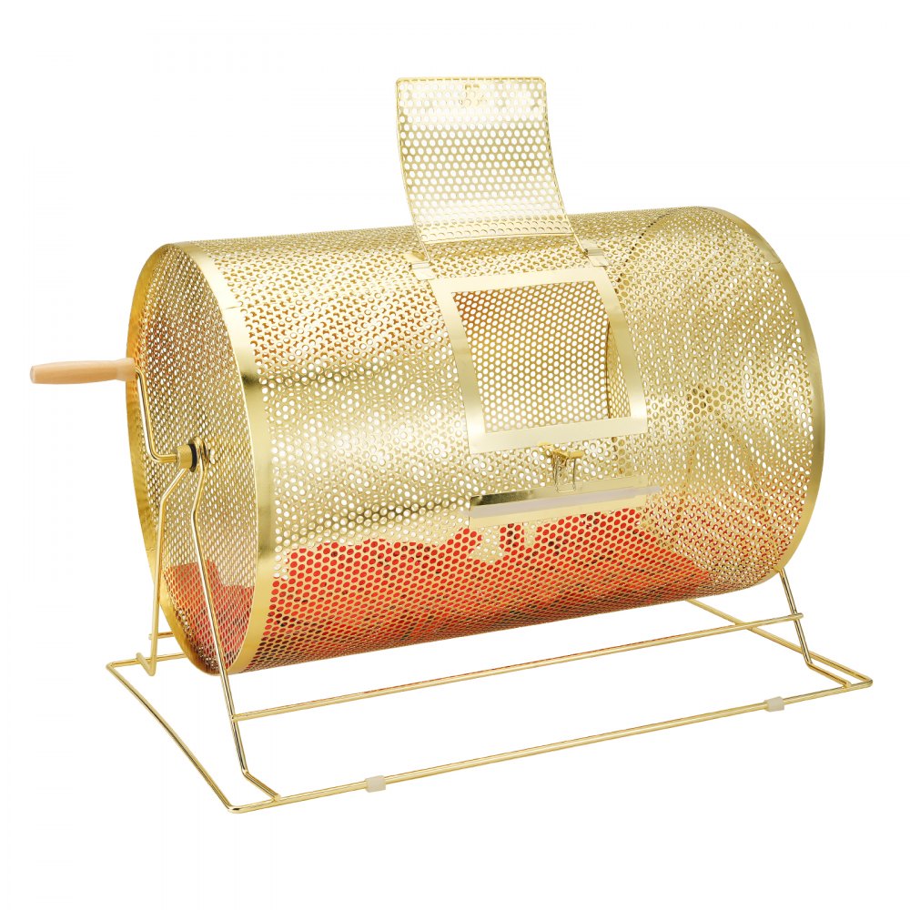 VEVOR Raffle Drum, 14.8 x Ø21.26 inch Brass Plated Raffle Ticket Spinning Cage, Holds 10000 Tickets or 300 Ping Pong Balls, Metal Lottery Spinning Drawing with Wooden Turning Handle, for Bingo Ballot