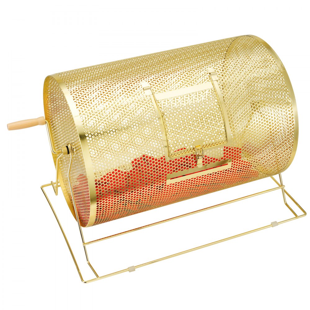 VEVOR Raffle Drum, 14.8 x Ø21.26 inch Brass Plated Raffle Ticket Spinning Cage, Holds 10000 Tickets or 300 Ping Pong Balls, Metal Lottery Spinning Drawing with Wooden Turning Handle, for Bingo Ballot